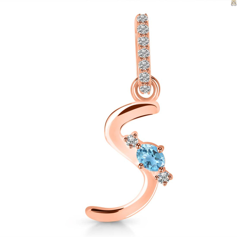 Blue Topaz & White Topaz Alphabet S Pendant BTZ-RDA-45.
