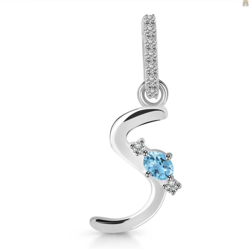 Blue Topaz & White Topaz Alphabet S Pendant BTZ-RDA-45.