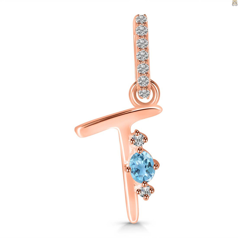Blue Topaz & White Topaz Alphabet T Pendant BTZ-RDA-46.