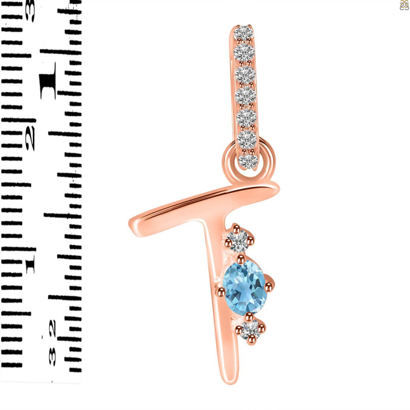 Blue Topaz & White Topaz Alphabet T Pendant BTZ-RDA-46.
