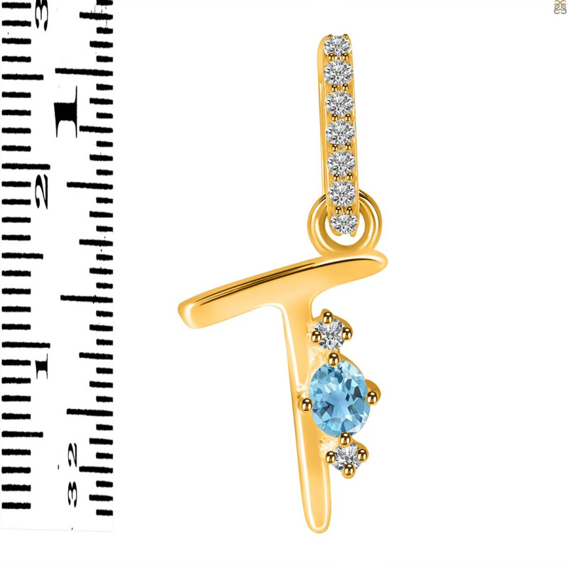 Blue Topaz & White Topaz Alphabet T Pendant BTZ-RDA-46.