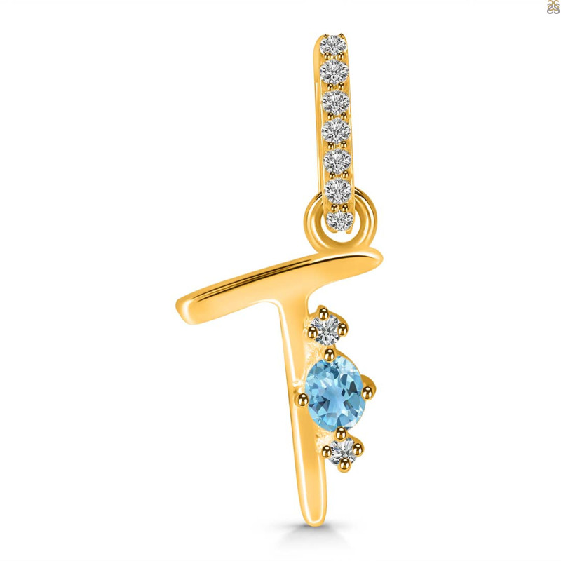 Blue Topaz & White Topaz Alphabet T Pendant BTZ-RDA-46.