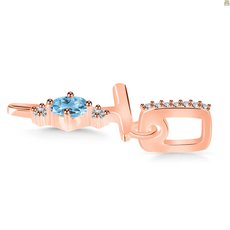 Blue Topaz & White Topaz Alphabet T Pendant BTZ-RDA-46.