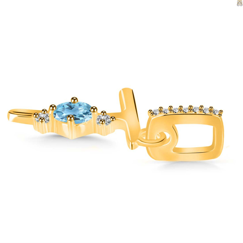 Blue Topaz & White Topaz Alphabet T Pendant BTZ-RDA-46.