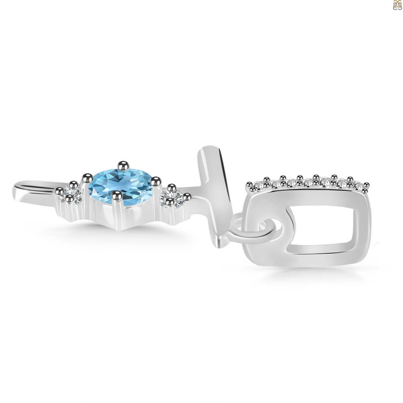 Blue Topaz & White Topaz Alphabet T Pendant