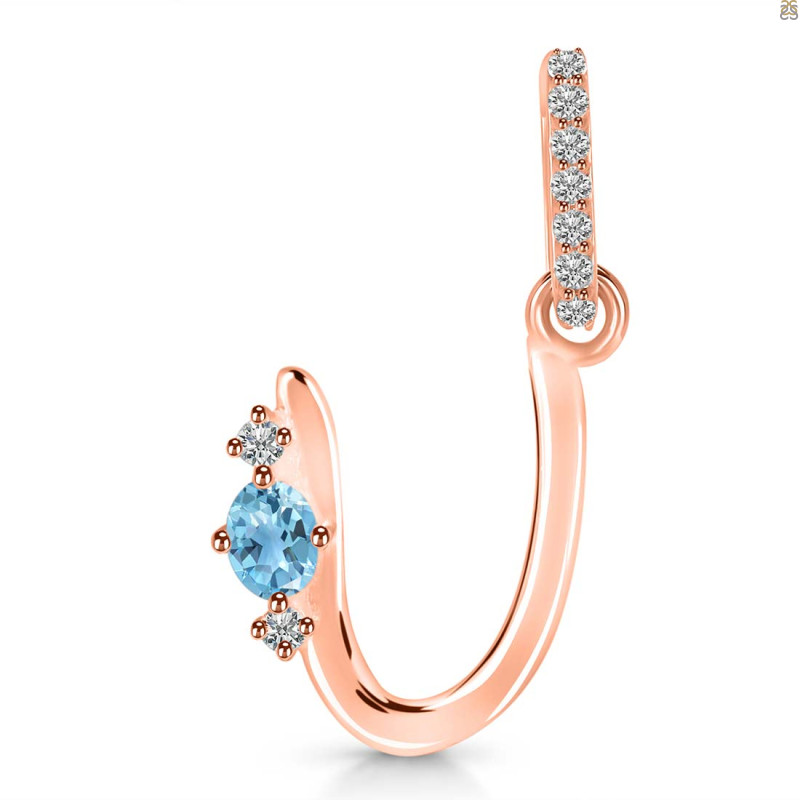 Blue Topaz & White Topaz Alphabet U Pendant BTZ-RDA-47.