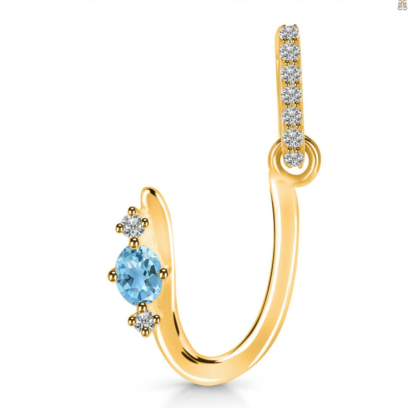 Blue Topaz & White Topaz Alphabet U Pendant BTZ-RDA-47.