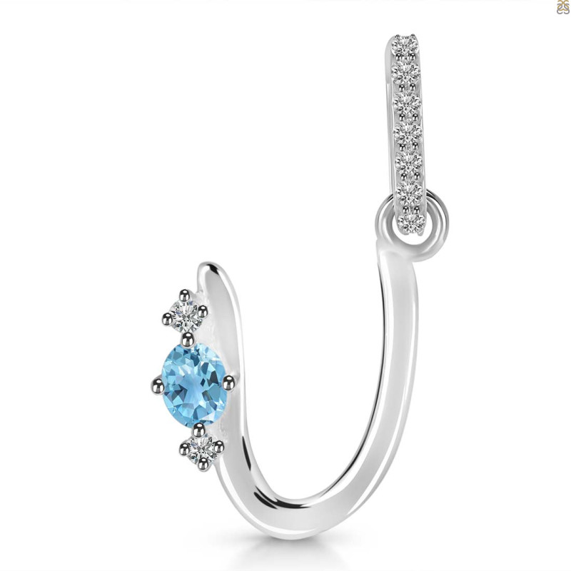 Blue Topaz & White Topaz Alphabet U Pendant BTZ-RDA-47.