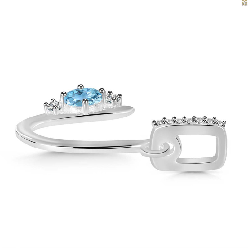 Blue Topaz & White Topaz Alphabet U Pendant