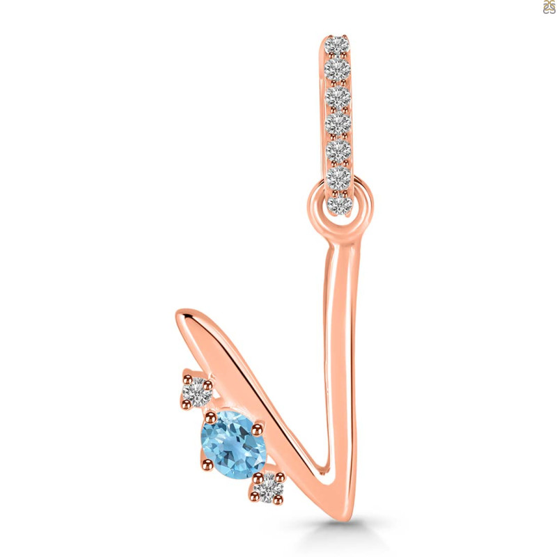 Blue Topaz & White Topaz Alphabet V Pendant BTZ-RDA-48.
