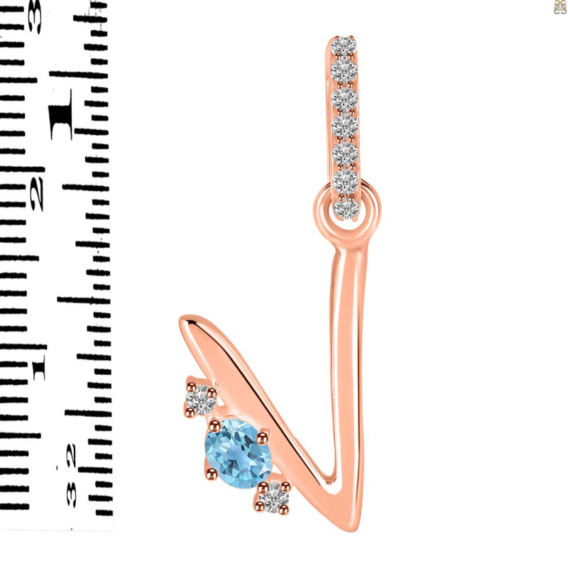 Blue Topaz & White Topaz Alphabet V Pendant BTZ-RDA-48.