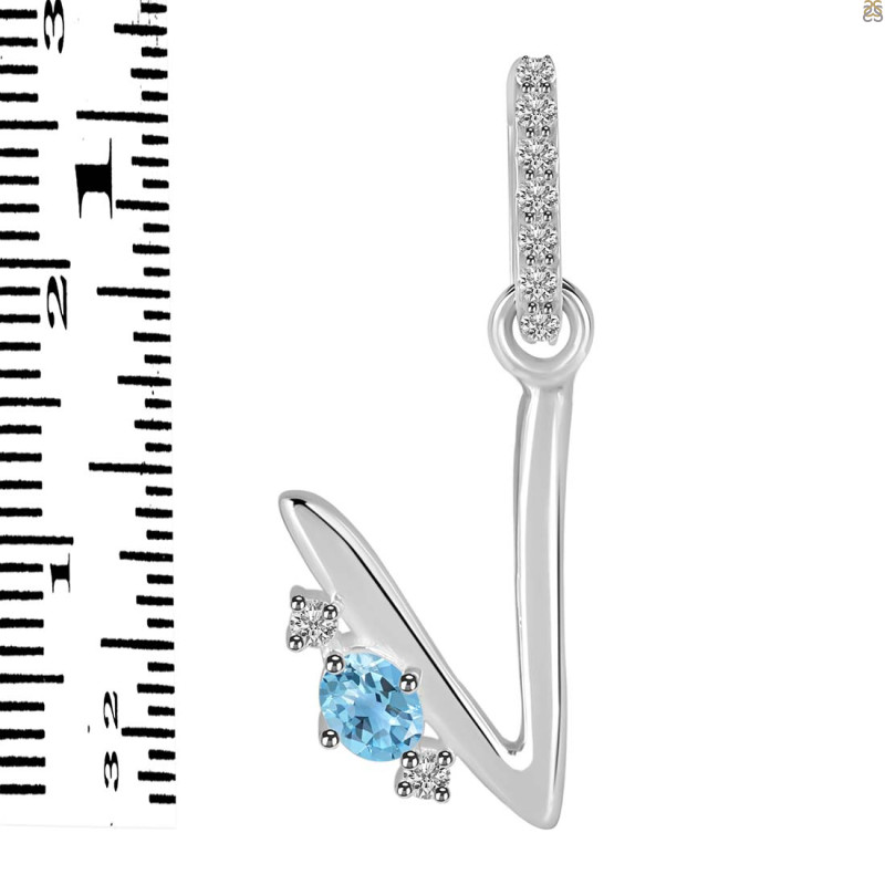 Blue Topaz & White Topaz Alphabet V Pendant BTZ-RDA-48.