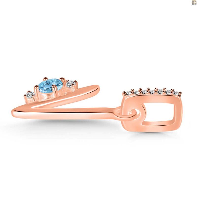 Blue Topaz & White Topaz Alphabet V Pendant BTZ-RDA-48.