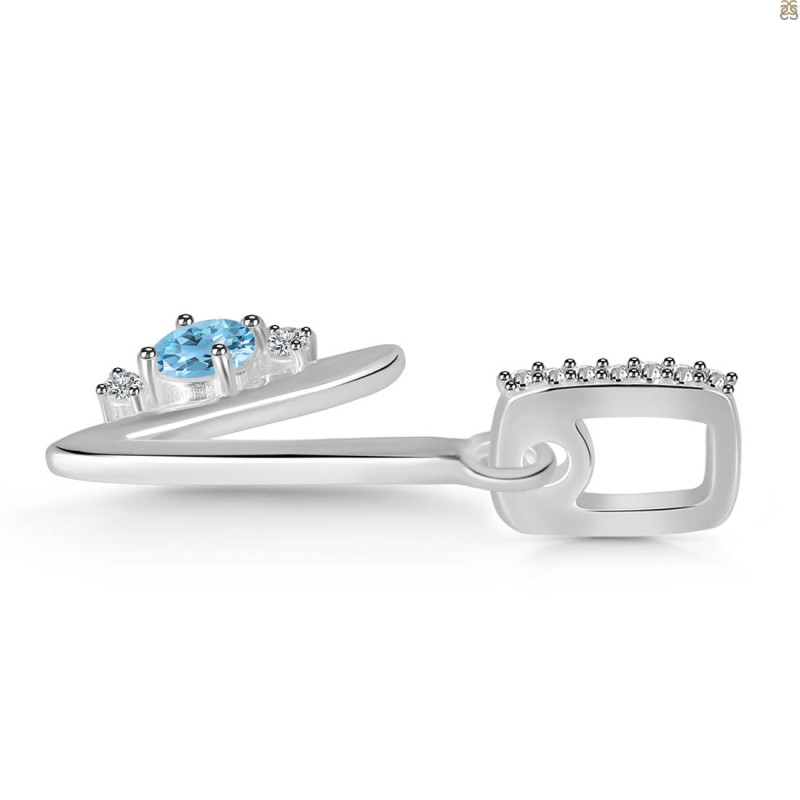 Blue Topaz & White Topaz Alphabet V Pendant