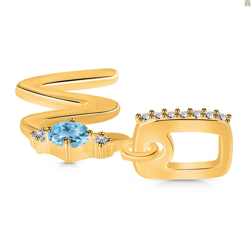 Blue Topaz & White Topaz Alphabet W Pendant BTZ-RDA-49.