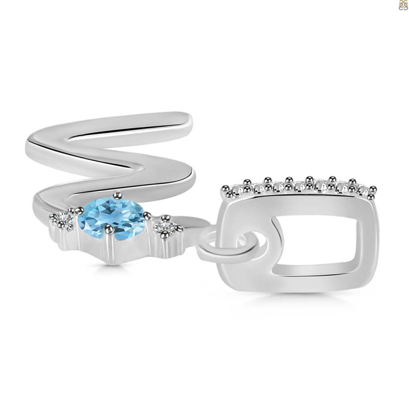 Blue Topaz & White Topaz Alphabet W Pendant
