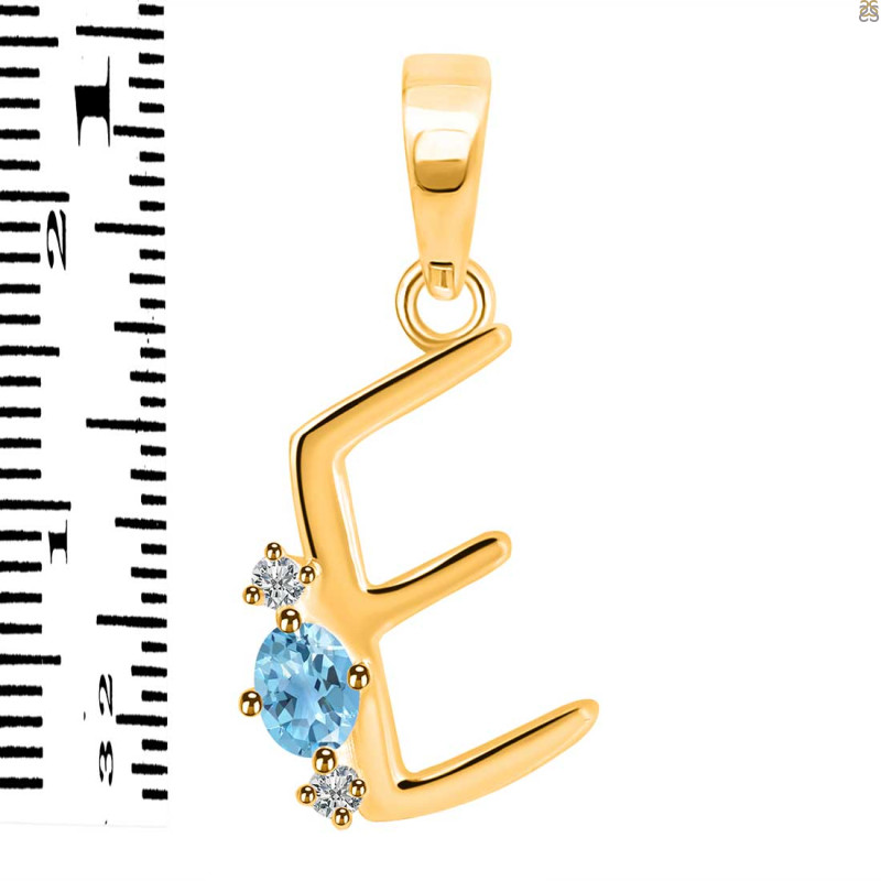 Blue Topaz & White Topaz Alphabet E Pendant BTZ-RDA-5.