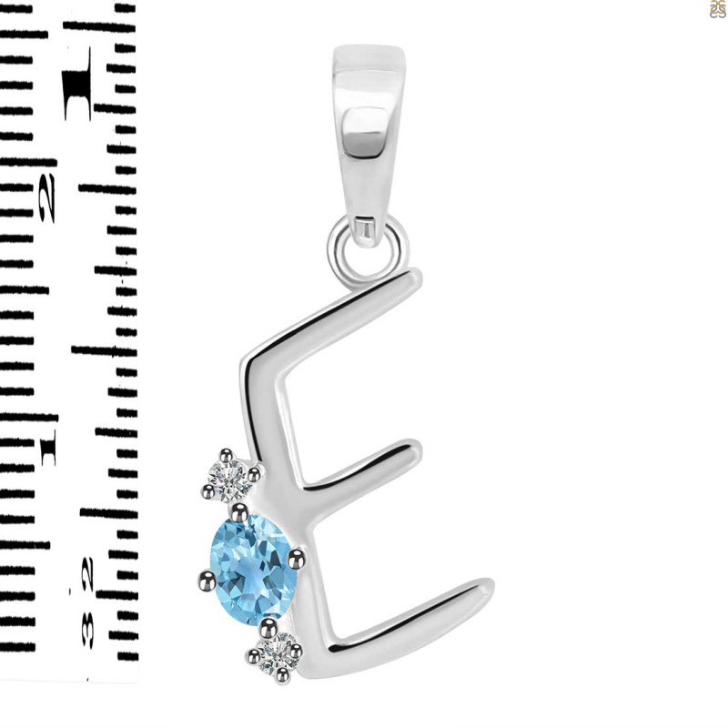Blue Topaz & White Topaz Alphabet E Pendant BTZ-RDA-5.
