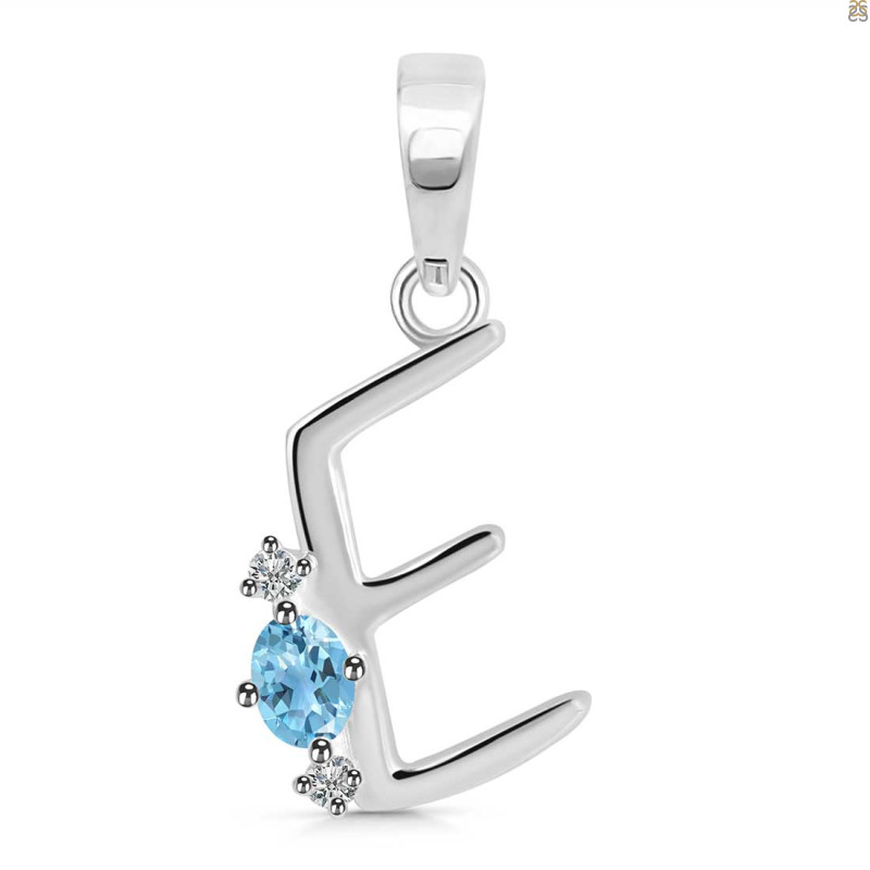 Blue Topaz & White Topaz Alphabet E Pendant BTZ-RDA-5.