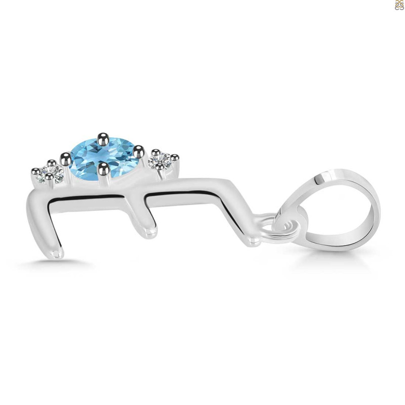 Blue Topaz & White Topaz Alphabet E Pendant