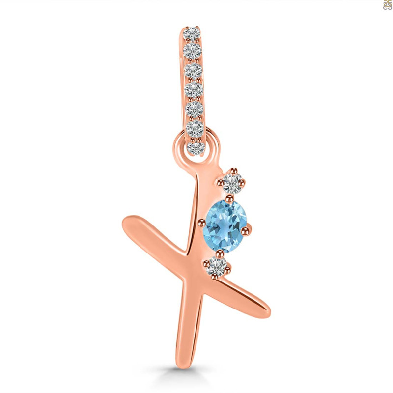 Blue Topaz & White Topaz Alphabet X Pendant BTZ-RDA-50.