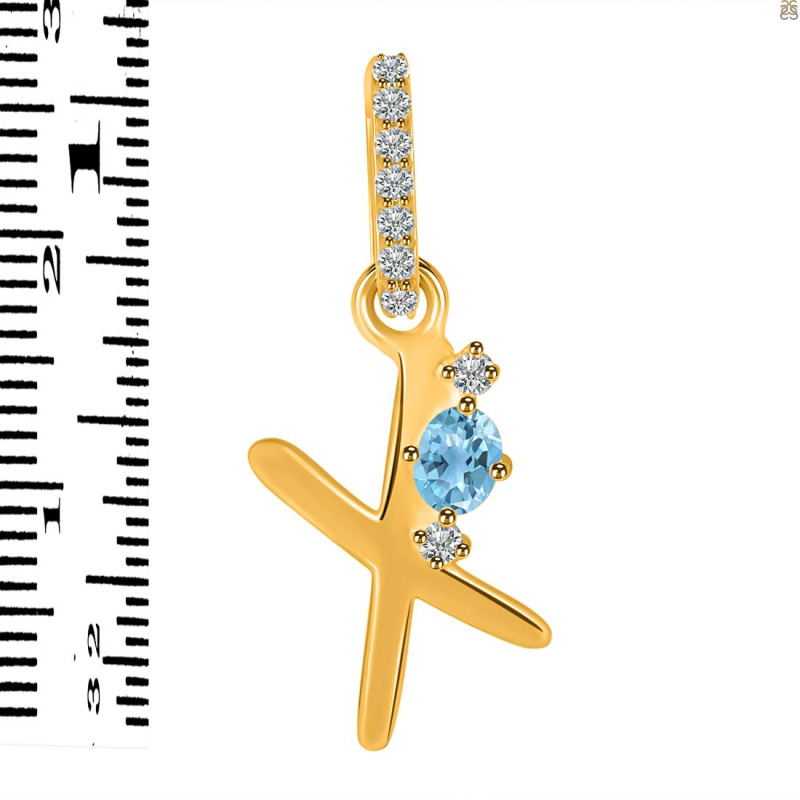 Blue Topaz & White Topaz Alphabet X Pendant BTZ-RDA-50.