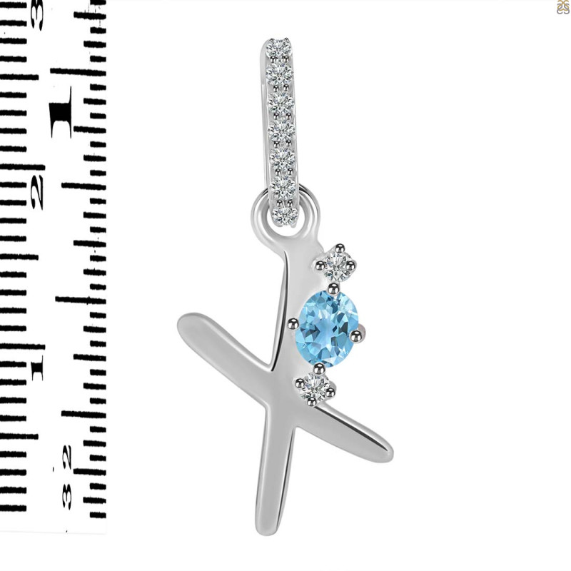 Blue Topaz & White Topaz Alphabet X Pendant BTZ-RDA-50.