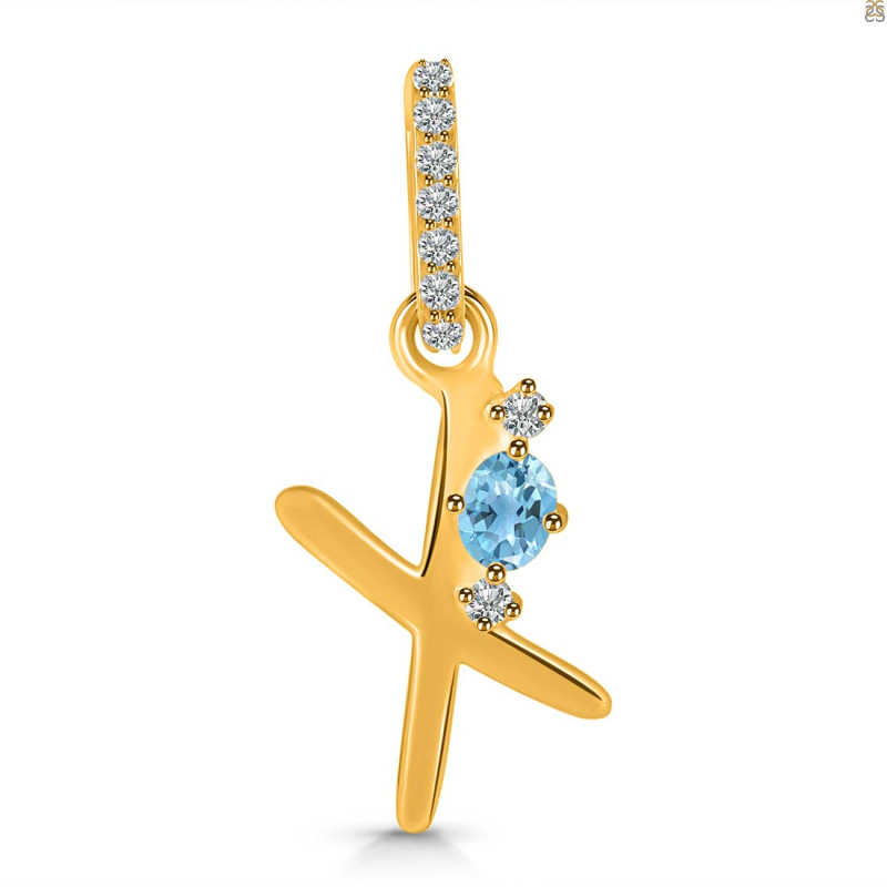Blue Topaz & White Topaz Alphabet X Pendant BTZ-RDA-50.