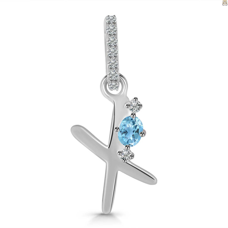Blue Topaz & White Topaz Alphabet X Pendant BTZ-RDA-50.
