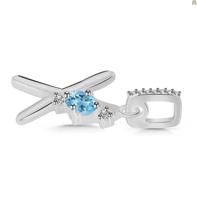 Blue Topaz & White Topaz Alphabet X Pendant