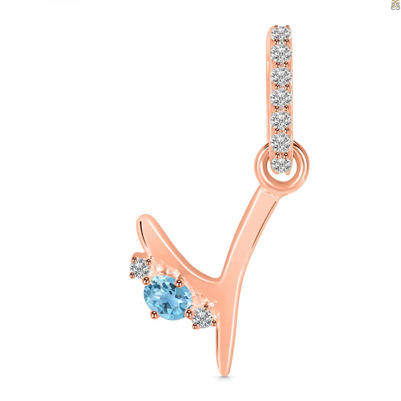 Blue Topaz & White Topaz Alphabet Y Pendant BTZ-RDA-51.