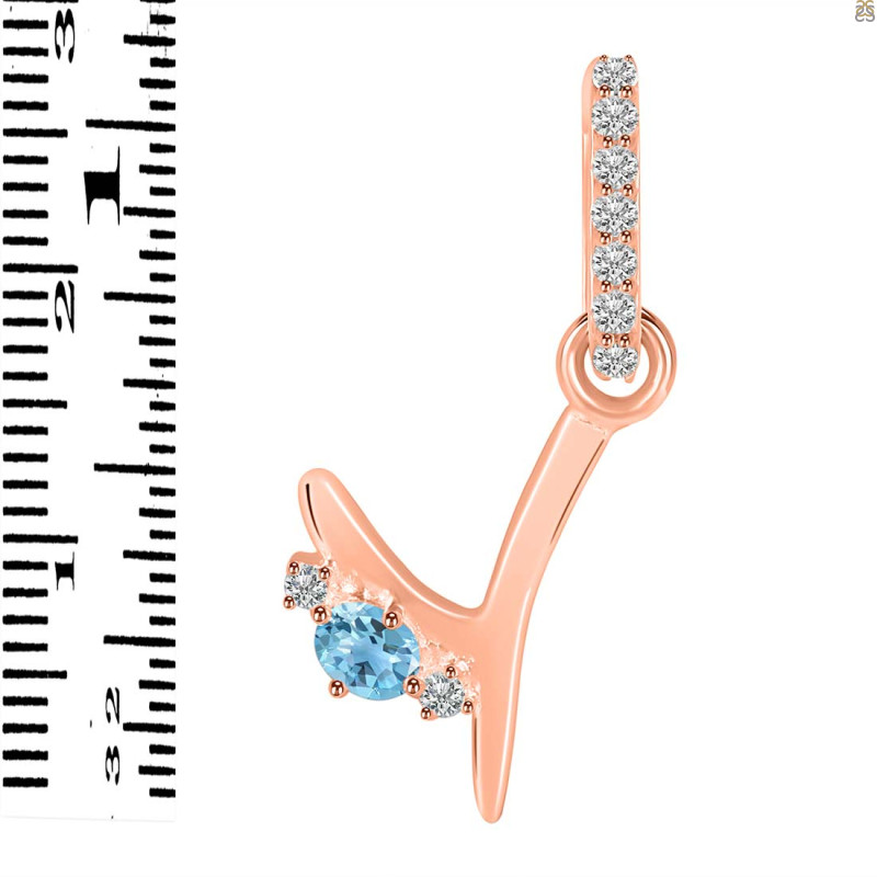 Blue Topaz & White Topaz Alphabet Y Pendant BTZ-RDA-51.