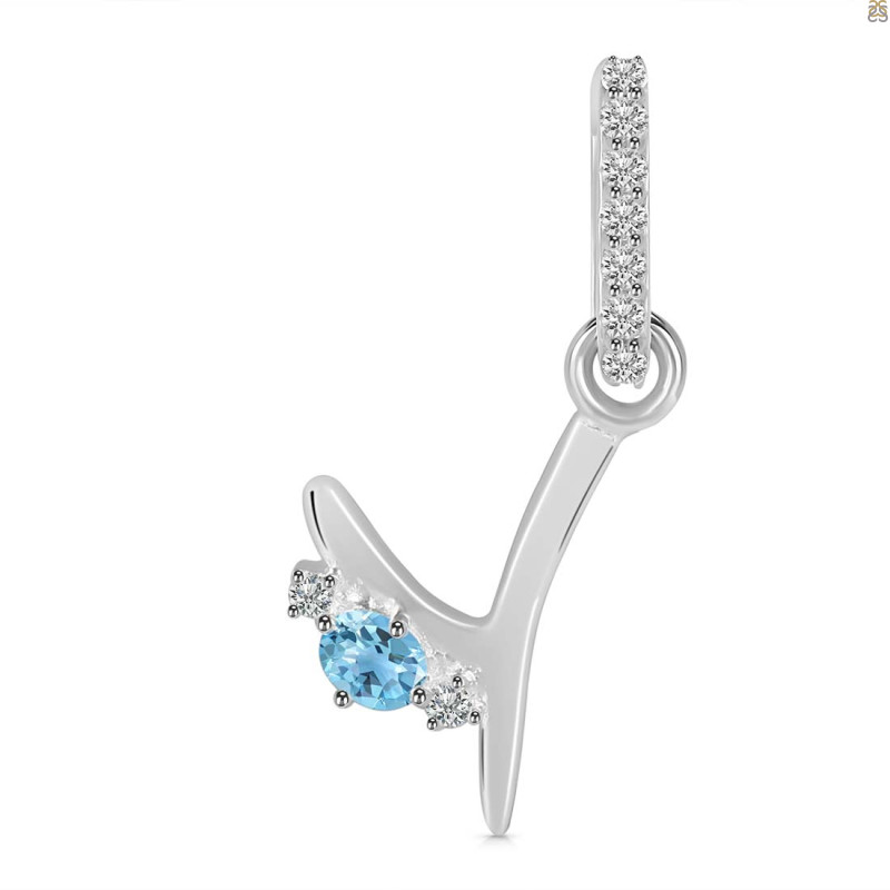 Blue Topaz & White Topaz Alphabet Y Pendant BTZ-RDA-51.