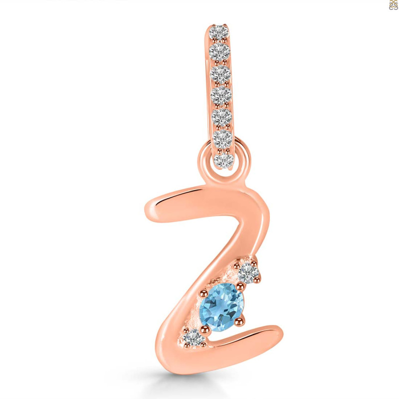 Blue Topaz & White Topaz Alphabet Z Pendant BTZ-RDA-52.