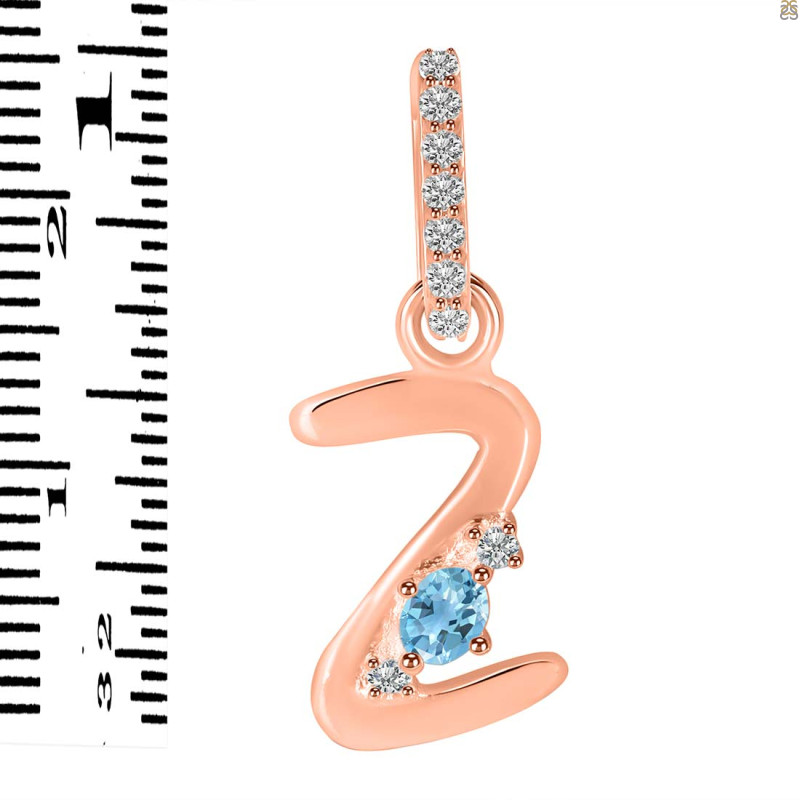 Blue Topaz & White Topaz Alphabet Z Pendant BTZ-RDA-52.