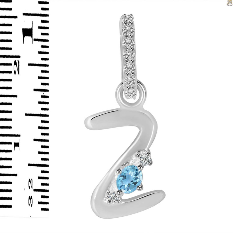 Blue Topaz & White Topaz Alphabet Z Pendant BTZ-RDA-52.