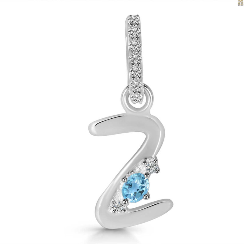 Blue Topaz & White Topaz Alphabet Z Pendant BTZ-RDA-52.