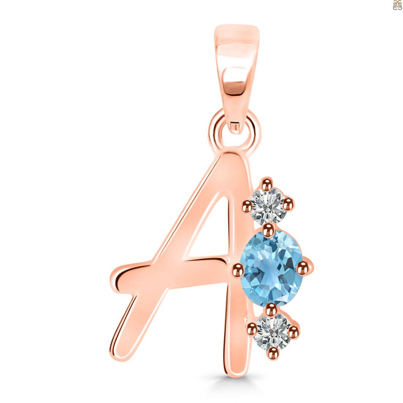 Blue Topaz & White Topaz Alphabet A Pendant BTZ-RDA-53.