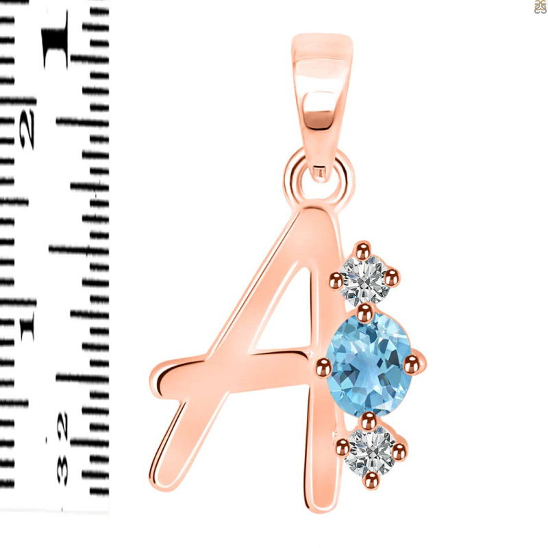 Blue Topaz & White Topaz Alphabet A Pendant BTZ-RDA-53.