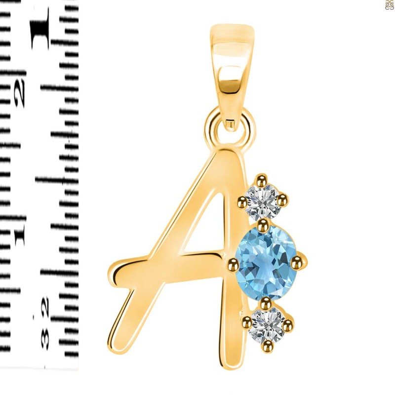 Blue Topaz & White Topaz Alphabet A Pendant BTZ-RDA-53.