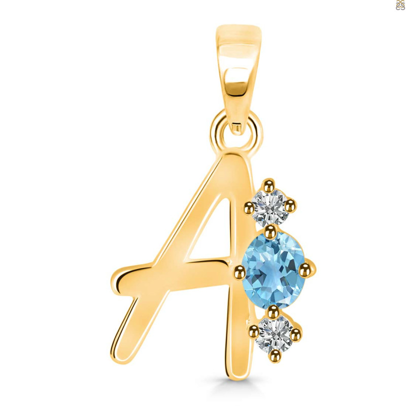 Blue Topaz & White Topaz Alphabet A Pendant BTZ-RDA-53.