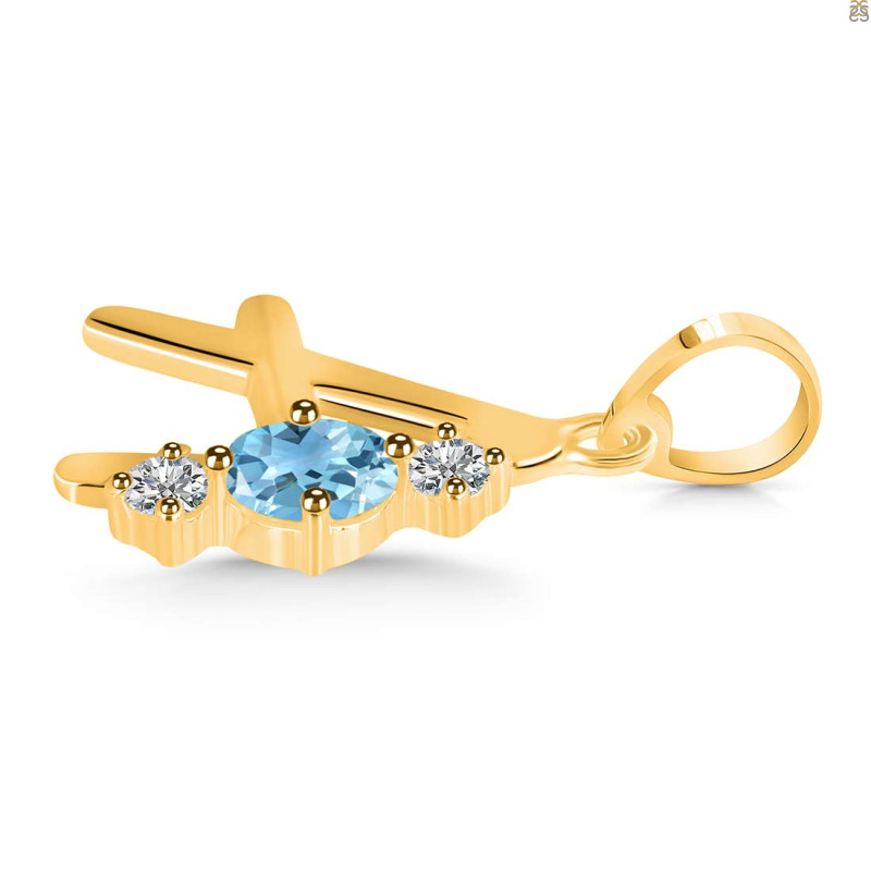 Blue Topaz & White Topaz Alphabet A Pendant BTZ-RDA-53.