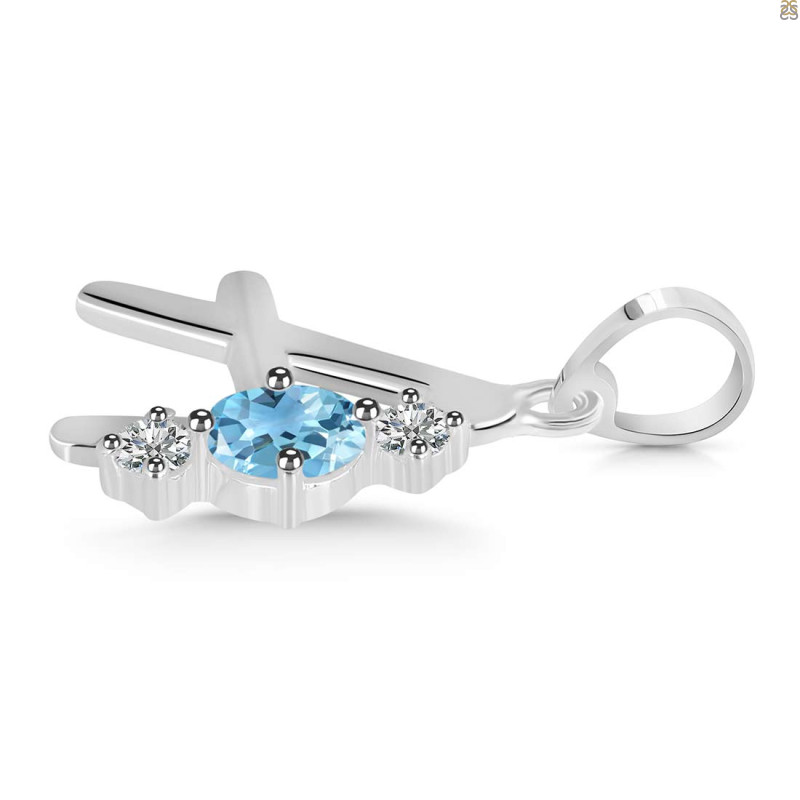 Blue Topaz & White Topaz Alphabet A Pendant