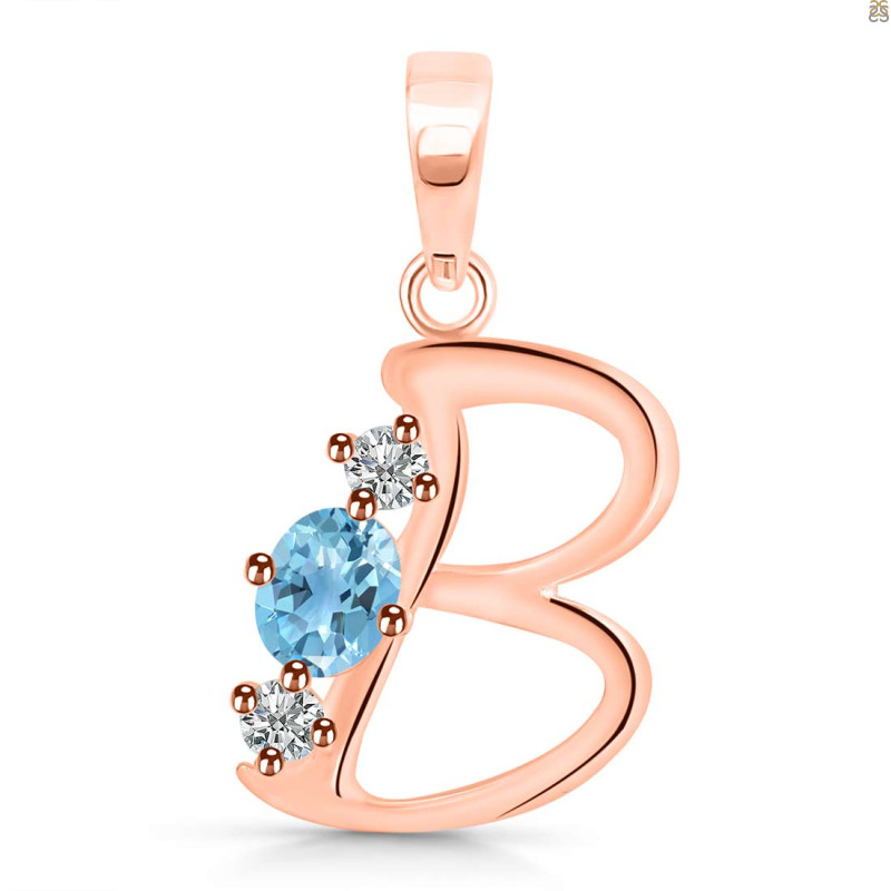 Blue Topaz & White Topaz Alphabet B Pendant BTZ-RDA-54.