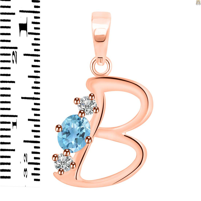 Blue Topaz & White Topaz Alphabet B Pendant BTZ-RDA-54.