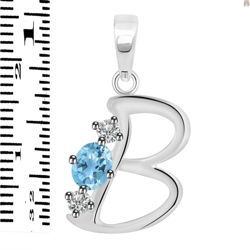 Blue Topaz & White Topaz Alphabet B Pendant BTZ-RDA-54.