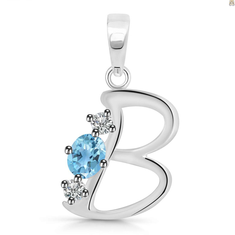 Blue Topaz & White Topaz Alphabet B Pendant BTZ-RDA-54.