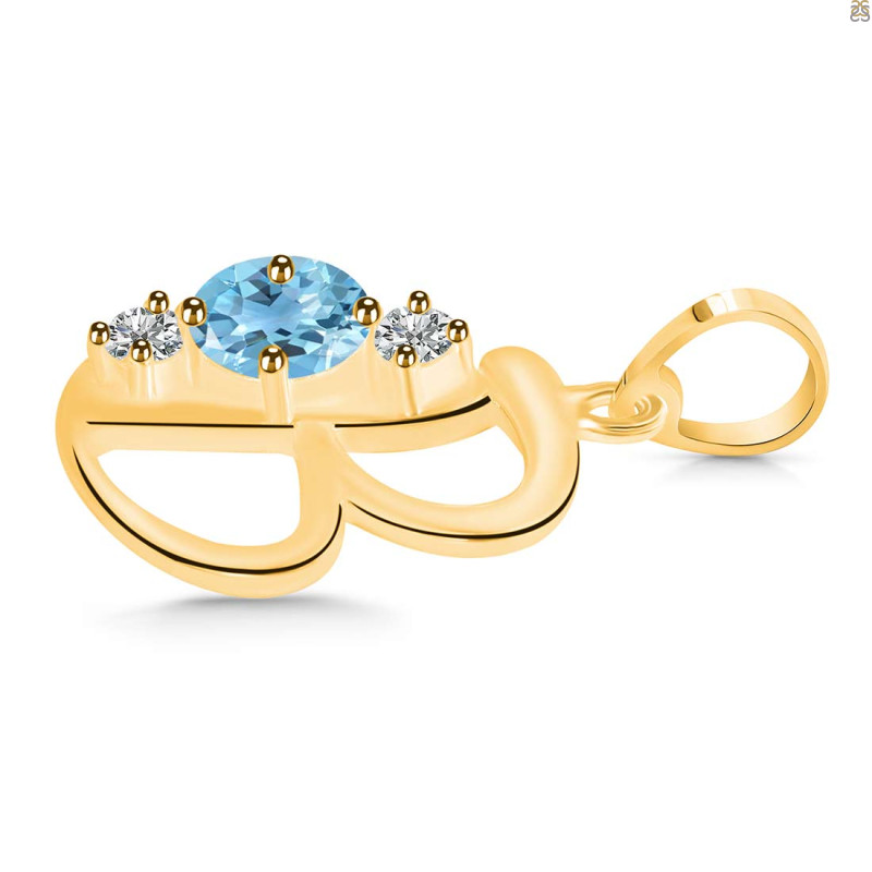 Blue Topaz & White Topaz Alphabet B Pendant BTZ-RDA-54.