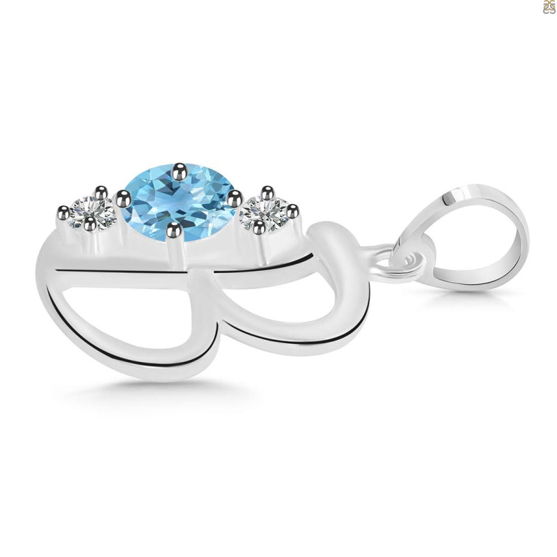 Blue Topaz & White Topaz Alphabet B Pendant