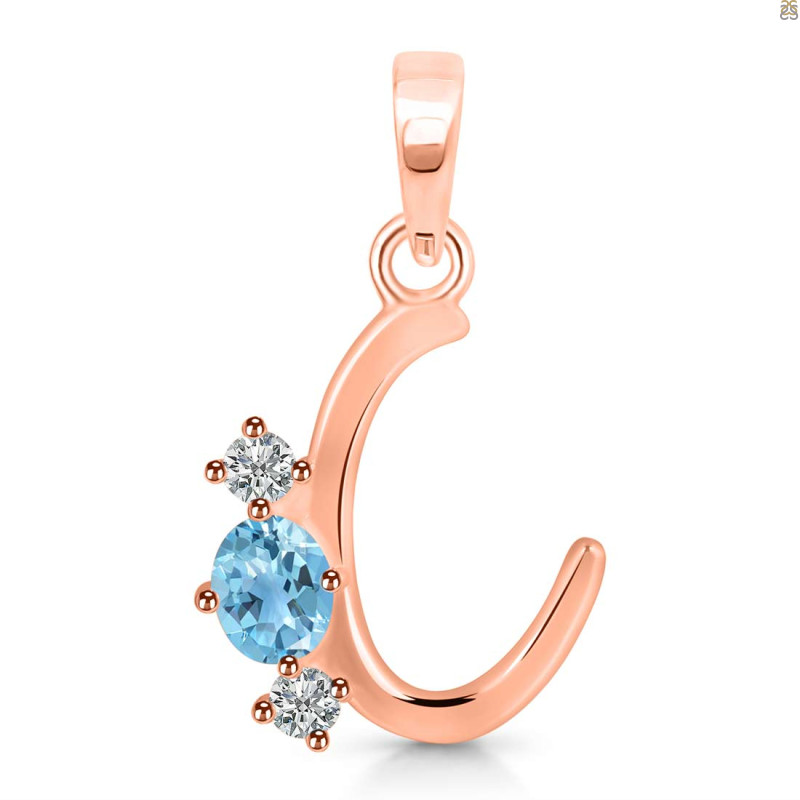 Blue Topaz & White Topaz Alphabet C Pendant BTZ-RDA-55.